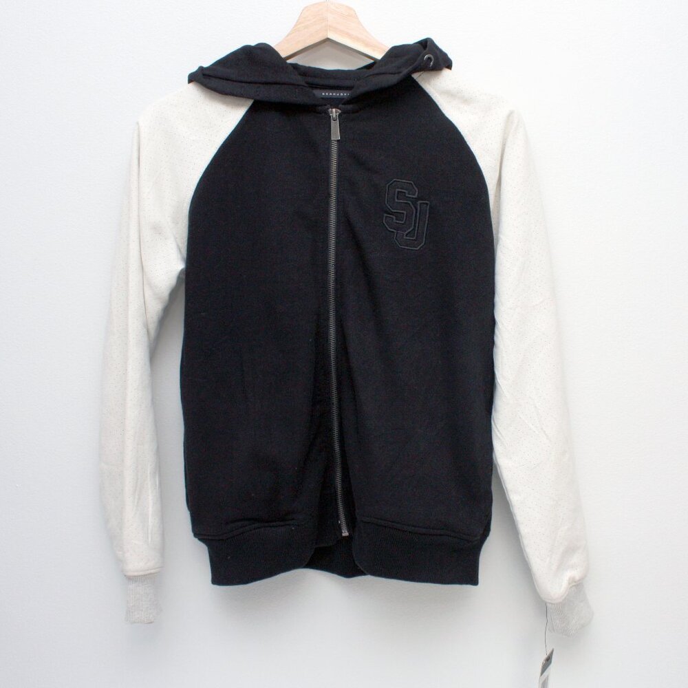 Sean John Full Zip Long Sleeve Hoodie Sweater SJ Logo Medium Black New